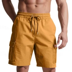 Men's Cargo Shorts Shorts Summer Shorts Drawstring Elastic Waist Multi Pocket Plain Comfort Wearable Knee Length Outdoor Sport Daily Fashion Casual Black Yellow