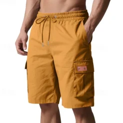 Men's Cargo Shorts Shorts Summer Shorts Drawstring Elastic Waist Multi Pocket Plain Comfort Wearable Knee Length Outdoor Sport Daily Fashion Casual Black Yellow