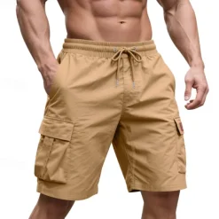 Men's Cargo Shorts Shorts Summer Shorts Drawstring Elastic Waist Multi Pocket Plain Comfort Wearable Knee Length Outdoor Sport Daily Fashion Casual Black Yellow