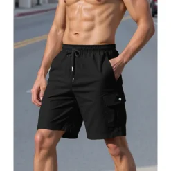 Men's Cargo Shorts Shorts Summer Shorts Drawstring Elastic Waist Multi Pocket Plain Comfort Wearable Knee Length Outdoor Sport Daily Fashion Casual Black White