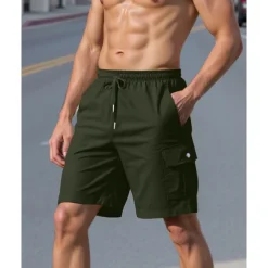 Men's Cargo Shorts Shorts Summer Shorts Drawstring Elastic Waist Multi Pocket Plain Comfort Wearable Knee Length Outdoor Sport Daily Fashion Casual Black White