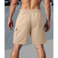 Men's Cargo Shorts Shorts Summer Shorts Drawstring Elastic Waist Multi Pocket Plain Comfort Wearable Knee Length Outdoor Sport Daily Fashion Casual Black White