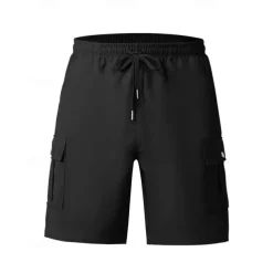 Men's Cargo Shorts Shorts Summer Shorts Drawstring Elastic Waist Multi Pocket Plain Comfort Wearable Knee Length Outdoor Sport Daily Fashion Casual Black White