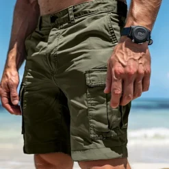 Men's Cargo Shorts Shorts Bermuda shorts Casual Shorts Multi Pocket Straight Leg Plain Comfort Soft Knee Length Casual Holiday Beach Fashion Streetwear Black Green Micro-elastic
