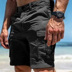Men's Cargo Shorts Shorts Bermuda shorts Casual Shorts Multi Pocket Straight Leg Plain Comfort Soft Knee Length Casual Holiday Beach Fashion Streetwear Black Green Micro-elastic