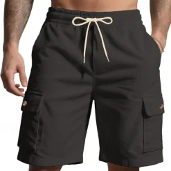 Men's Cargo Shorts Shorts Summer Shorts Drawstring Elastic Waist Multi Pocket Plain Comfort Wearable Knee Length Outdoor Sport Daily Fashion Casual Black White