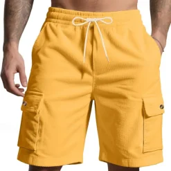 Men's Cargo Shorts Shorts Summer Shorts Drawstring Elastic Waist Multi Pocket Plain Comfort Wearable Knee Length Outdoor Sport Daily Fashion Casual Black White