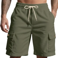 Men's Cargo Shorts Shorts Summer Shorts Drawstring Elastic Waist Multi Pocket Plain Comfort Wearable Knee Length Outdoor Sport Daily Fashion Casual Black White