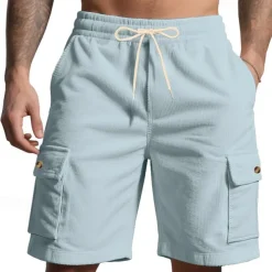 Men's Cargo Shorts Shorts Summer Shorts Drawstring Elastic Waist Multi Pocket Plain Comfort Wearable Knee Length Outdoor Sport Daily Fashion Casual Black White