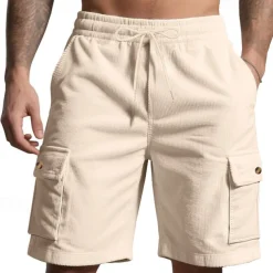 Men's Cargo Shorts Shorts Summer Shorts Drawstring Elastic Waist Multi Pocket Plain Comfort Wearable Knee Length Outdoor Sport Daily Fashion Casual Black White