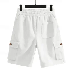 Men's Cargo Shorts Shorts Summer Shorts Drawstring Elastic Waist Multi Pocket Plain Comfort Wearable Knee Length Outdoor Sport Daily Fashion Casual Black White