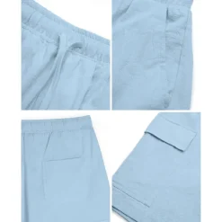 Men's Cargo Shorts Shorts Linen Shorts Summer Shorts Beach Shorts Drawstring Elastic Waist Multi Pocket Plain Knee Length Outdoor Casual Daily Vacation Casual Black White Inelastic