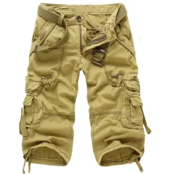 Men's Cargo Shorts Shorts Capri Pants Multi Pocket Straight Leg Solid Colored Comfort Wearable Calf-Length Outdoor Daily Sports Stylish Yellow Army Green