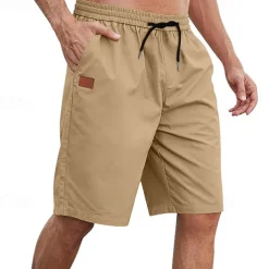 Men's Cargo Shorts Shorts Summer Shorts Work Shorts Drawstring Elastic Waist Plain Comfort Wearable Knee Length Outdoor Sport Daily Fashion Casual Black White