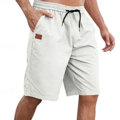 Men's Cargo Shorts Shorts Summer Shorts Work Shorts Drawstring Elastic Waist Plain Comfort Wearable Knee Length Outdoor Sport Daily Fashion Casual Black White