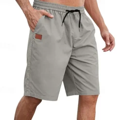 Men's Cargo Shorts Shorts Summer Shorts Work Shorts Drawstring Elastic Waist Plain Comfort Wearable Knee Length Outdoor Sport Daily Fashion Casual Black White