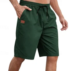 Men's Cargo Shorts Shorts Summer Shorts Work Shorts Drawstring Elastic Waist Plain Comfort Wearable Knee Length Outdoor Sport Daily Fashion Casual Black White