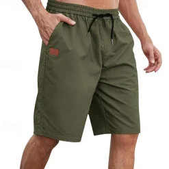 Men's Cargo Shorts Shorts Summer Shorts Work Shorts Drawstring Elastic Waist Plain Comfort Wearable Knee Length Outdoor Sport Daily Fashion Casual Black White