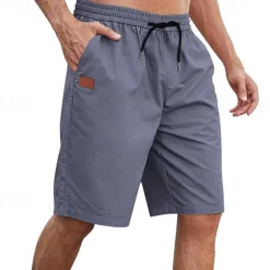 Men's Cargo Shorts Shorts Summer Shorts Work Shorts Drawstring Elastic Waist Plain Comfort Wearable Knee Length Outdoor Sport Daily Fashion Casual Black White