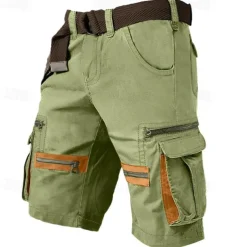 Men's Cargo Shorts Shorts Casual Shorts Multi Pocket Straight Leg Fake Zipper Pocket Plain Comfort Knee Length Casual Daily Holiday Fashion Streetwear Black Green Micro-elastic