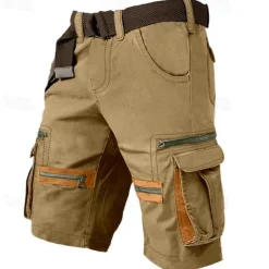 Men's Cargo Shorts Shorts Casual Shorts Multi Pocket Straight Leg Fake Zipper Pocket Plain Comfort Knee Length Casual Daily Holiday Fashion Streetwear Black Green Micro-elastic