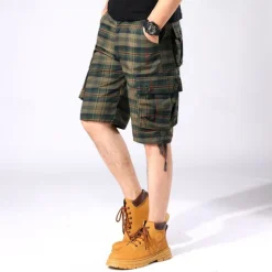 Men's Cargo Shorts Shorts Work Shorts Hiking Shorts Buttons Multi Pocket Plaid Wearable Knee Length Outdoor Daily Camping & Hiking Fashion Classic Green Khaki