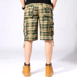 Men's Cargo Shorts Shorts Work Shorts Hiking Shorts Buttons Multi Pocket Plaid Wearable Knee Length Outdoor Daily Camping & Hiking Fashion Classic Green Khaki