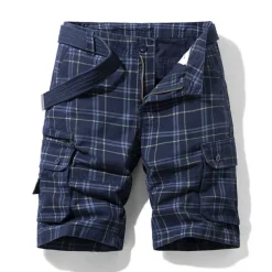 Men's Cargo Shorts Shorts Hiking Shorts Straight Pocket Plaid Comfort Breathable Short Sports Outdoor Daily Going out Stylish Classic Style Black Blue