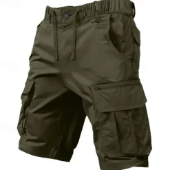 Men's Cargo Shorts Shorts Drawstring Elastic Waist Multi Pocket Plain Comfort Knee Length Outdoor Daily Going out Fashion Streetwear Black Green Micro-elastic