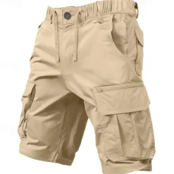 Men's Cargo Shorts Shorts Drawstring Elastic Waist Multi Pocket Plain Comfort Knee Length Outdoor Daily Going out Fashion Streetwear Black Green Micro-elastic