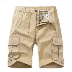 Men's Cargo Shorts Shorts Drawstring Elastic Waist Multi Pocket Plain Comfort Knee Length Outdoor Daily Going out Fashion Streetwear Black Green Micro-elastic