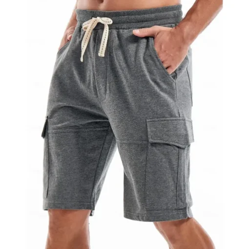 Men's Cargo Shorts Sweat Shorts Workout Shorts Casual Shorts Drawstring Elastic Waist Multi Pocket Plain Comfort Breathable Knee Length Casual Daily Holiday Sports Fashion Black Yellow Micro-elastic