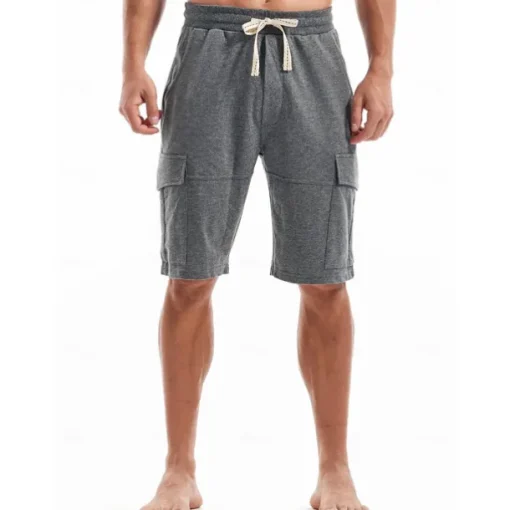 Men's Cargo Shorts Sweat Shorts Workout Shorts Casual Shorts Drawstring Elastic Waist Multi Pocket Plain Comfort Breathable Knee Length Casual Daily Holiday Sports Fashion Black Yellow Micro-elastic