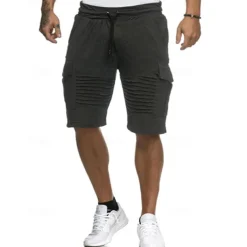 Men's Cargo Shorts Sweat Shorts Shorts Bermuda shorts Elastic Waist Multi Pocket Pleats Plain Comfort Sports Knee Length Outdoor Daily Fashion Streetwear Black White Micro-elastic
