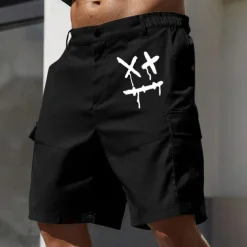Men's Cargo Shorts Work Shorts Elastic Waist Multi Pocket Funny Smile Face Knee Length Sports Outdoor Casual Camping & Hiking Classic Shorts Black Army Green Micro-elastic
