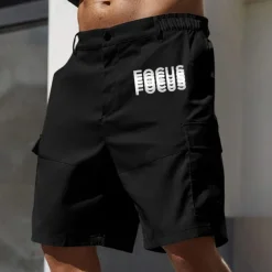 Men's Cargo Shorts Work Shorts Elastic Waist Multi Pocket Double Vision Letters Knee Length Sports Outdoor Casual Camping & Hiking Classic Shorts Black Army Green Micro-elastic