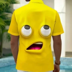 Men's Cartoon Funny Smile Face Shirt Summer Shirt Button Up Shirt Short Sleeve Fashion Casual Outdoor Vacation Dailywear Summer Spring Turndown 3D Print Collared Shirts Front One Pocket Yellow Blue