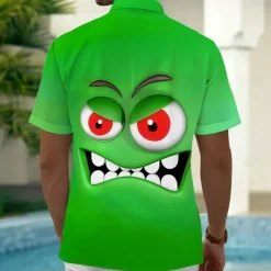 Men's Cartoon Funny Smile Face Shirt Summer Shirt Button Up Shirt Short Sleeve Fashion Casual Outdoor Vacation Dailywear Summer Spring Turndown 3D Print Collared Shirts Front One Pocket Yellow Blue