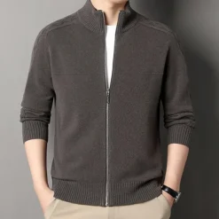 Men's Cashmere Zip Sweater Knit Solid Color Turtleneck Christmas Knitwear School Christmas Clothing Apparel Fall Winter Black Brown S M L