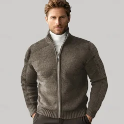 Men's Cashmere Zip Sweater Knit Solid Color Turtleneck Christmas Knitwear School Christmas Clothing Apparel Fall Winter Black Brown S M L