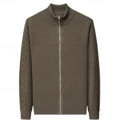 Men's Cashmere Zip Sweater Knit Solid Color Turtleneck Christmas Knitwear School Christmas Clothing Apparel Fall Winter Black Brown S M L