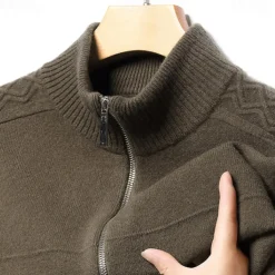 Men's Cashmere Zip Sweater Knit Solid Color Turtleneck Christmas Knitwear School Christmas Clothing Apparel Fall Winter Black Brown S M L
