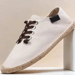 Men's Casual Espadrille Sneakers, Lightweight Lace-Up Shoes with Jute Sole, Stylish Summer Footwear for Everyday Wear and Outdoor Activities