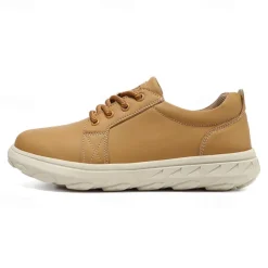 Men's Casual Beige Leather Sneakers with Lace-Up Design - Perfect for Everyday Comfort and Leisure Activities
