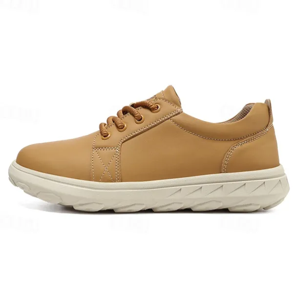 Men's Casual Beige Leather Sneakers with Lace-Up Design - Perfect for Everyday Comfort and Leisure Activities