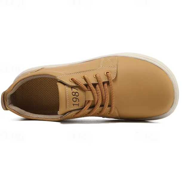 Men's Casual Beige Leather Sneakers with Lace-Up Design - Perfect for Everyday Comfort and Leisure Activities