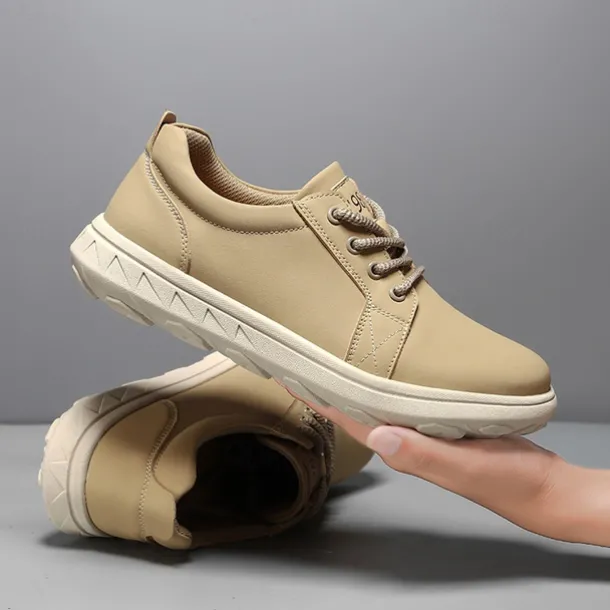 Men's Casual Beige Leather Sneakers with Lace-Up Design - Perfect for Everyday Comfort and Leisure Activities