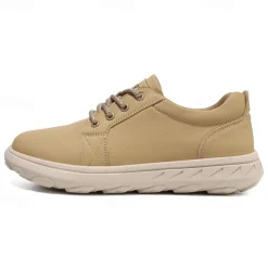 Men's Casual Beige Leather Sneakers with Lace-Up Design - Perfect for Everyday Comfort and Leisure Activities