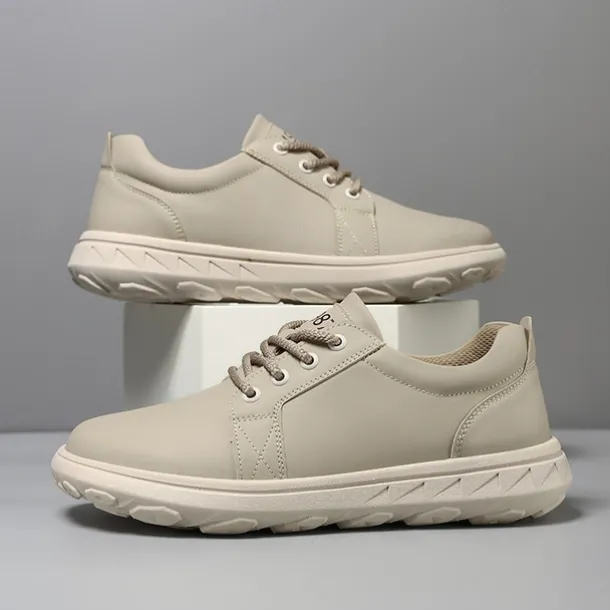 Men's Casual Beige Leather Sneakers with Lace-Up Design - Perfect for Everyday Comfort and Leisure Activities