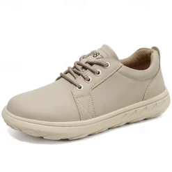 Men's Casual Beige Leather Sneakers with Lace-Up Design - Perfect for Everyday Comfort and Leisure Activities